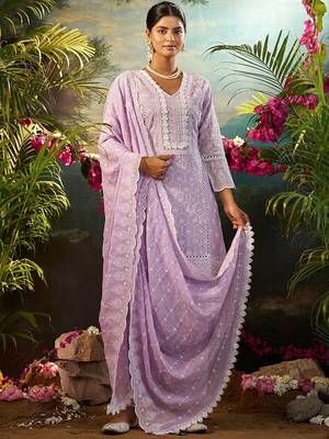 Women Ethnic Motifs Embroidered Cotton Kurta with Trousers & Dupatta 4