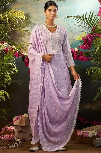 Women Ethnic Motifs Embroidered Cotton Kurta with Trousers & Dupatta