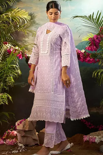 Women Ethnic Motifs Embroidered Cotton Kurta with Trousers & Dupatta