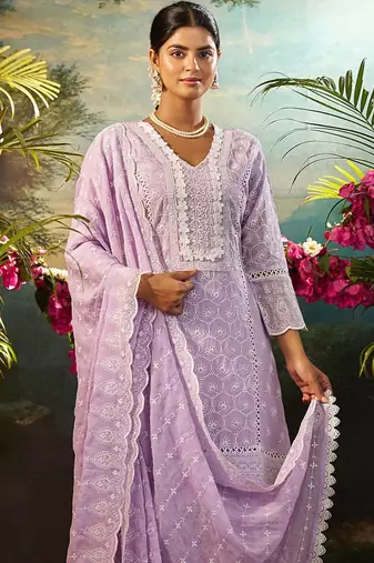 Women Ethnic Motifs Embroidered Cotton Kurta with Trousers & Dupatta