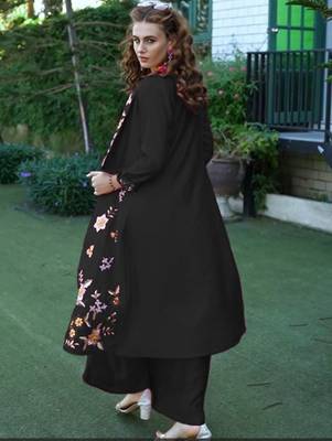 Women Floral Embroidered Regular Beads and Stones Kurta with Palazzos 3