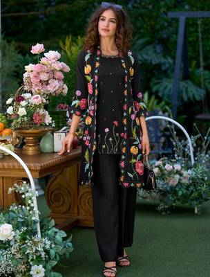 Women Floral Embroidered Regular Beads and Stones Kurta with Palazzos 4