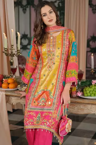 Women Ethnic Motifs Printed Regular Mirror Work Kurta with Palazzos & With Dupatta