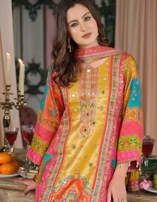 Women Ethnic Motifs Printed Regular Mirror Work Kurta with Palazzos & With Dupatta 2