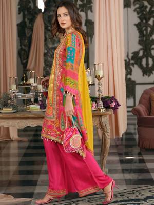 Women Ethnic Motifs Printed Regular Mirror Work Kurta with Palazzos & With Dupatta 4