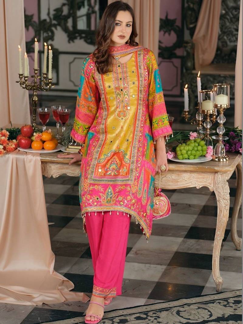 Women Ethnic Motifs Printed Regular Mirror Work Kurta with Palazzos & With Dupatta