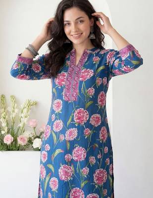Women Floral Printed Regular Pure Cotton Kurta with Trousers & With Dupatta 2