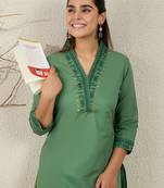 Ethnic Motifs Embroidered Thread Work Pure Cotton Kurta With Trousers