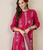 Women Embroidered Beads and Stones  Cotton Kurta with Trousers & Dupatta