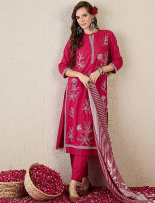 Women Embroidered Beads and Stones  Cotton Kurta with Trousers & Dupatta 2