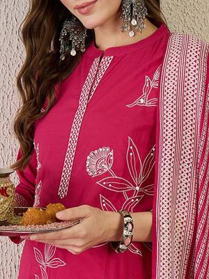 Women Embroidered Beads and Stones  Cotton Kurta with Trousers & Dupatta 3