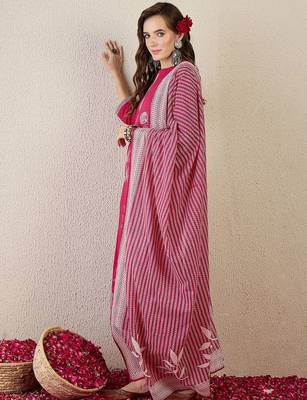 Women Embroidered Beads and Stones  Cotton Kurta with Trousers & Dupatta 4