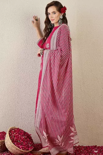Women Embroidered Beads and Stones  Cotton Kurta with Trousers & Dupatta
