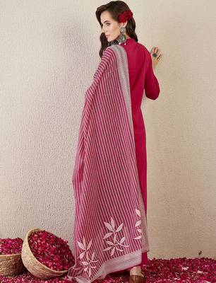 Women Embroidered Beads and Stones  Cotton Kurta with Trousers & Dupatta 5