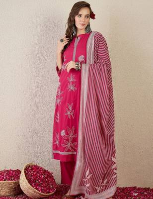 Women Embroidered Beads and Stones  Cotton Kurta with Trousers & Dupatta 6