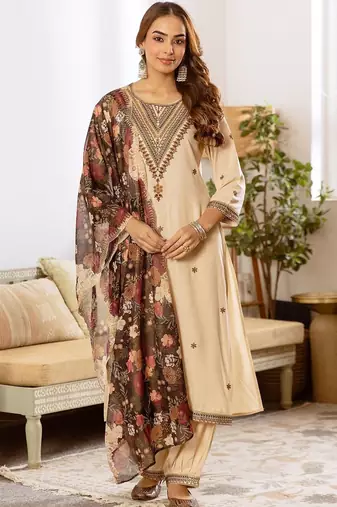 Women Ethnic Motifs Embroidered Regular Thread Work Kurta with Patiala & With Dupatta