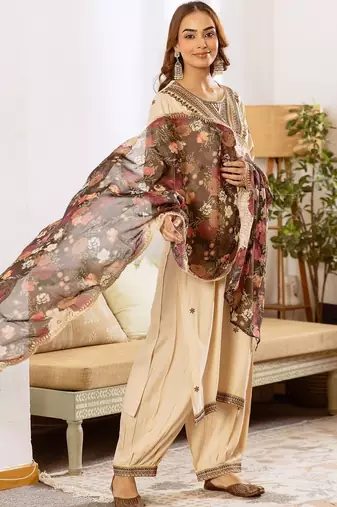 Women Ethnic Motifs Embroidered Regular Thread Work Kurta with Patiala & With Dupatta