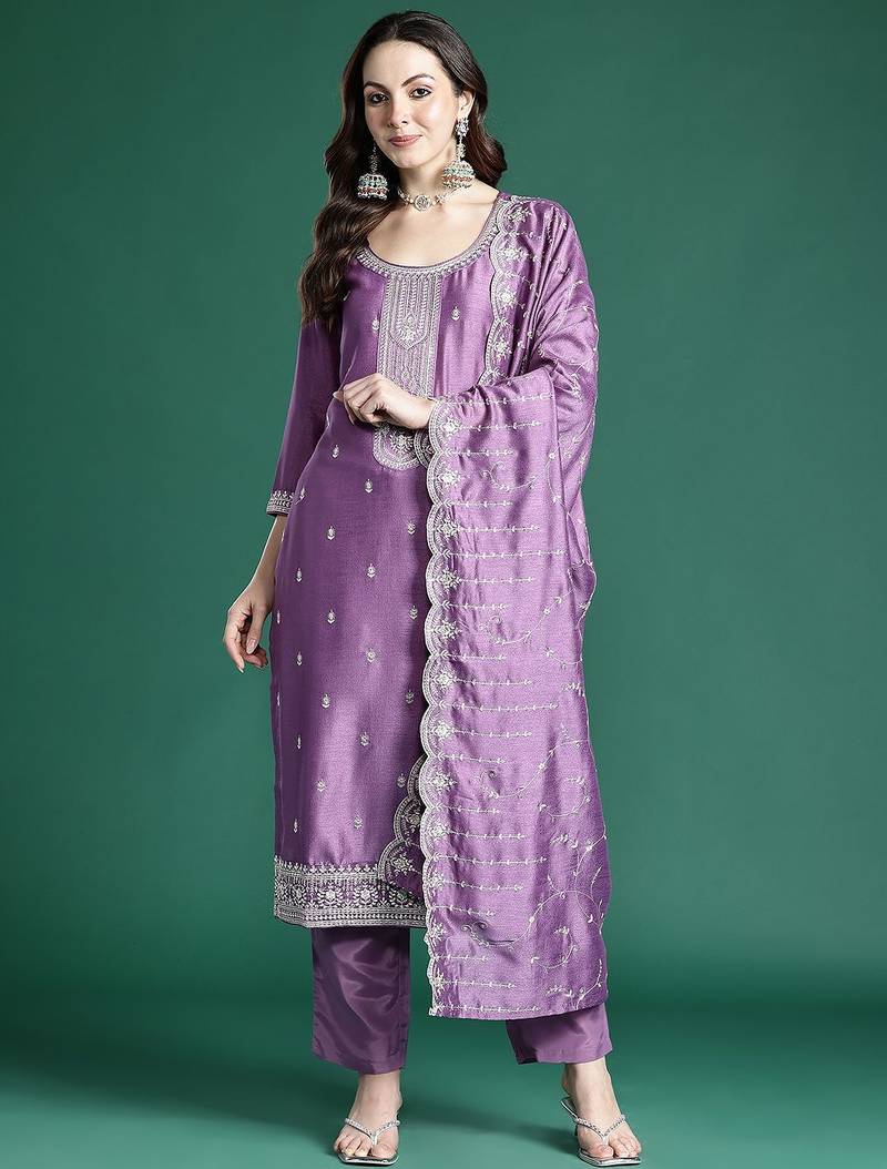 Ethnic Motifs Embroidered Kurta with Trousers & Dupatta
