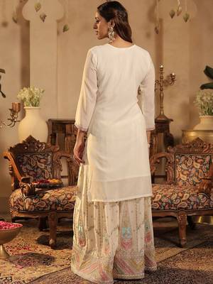 Women Ethnic Motifs Embroidered Kurta with Palazzos & Dupatta 4
