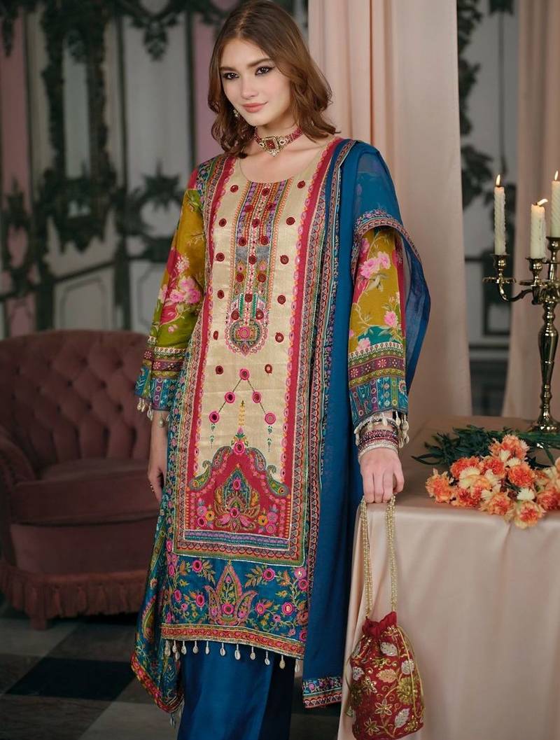 Women Ethnic Motifs Printed Regular Mirror Work Kurta with Palazzos & With Dupatta