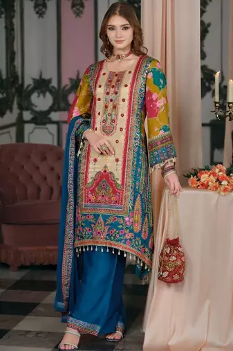 Women Ethnic Motifs Printed Regular Mirror Work Kurta with Palazzos & With Dupatta
