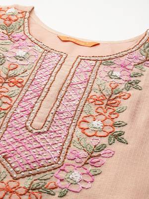 Women Floral Embroidered Thread Work Cotton Kurta with Trousers & With Dupatta 2