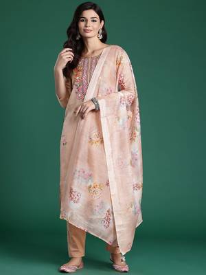 Women Floral Embroidered Thread Work Cotton Kurta with Trousers & With Dupatta 5