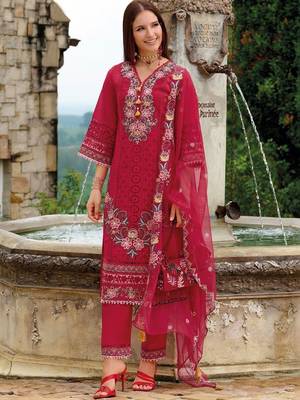 Women Floral Embroidered Regular Thread Work Kurta with Trousers & With Dupatta 4