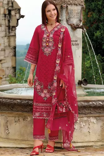 Women Floral Embroidered Regular Thread Work Kurta with Trousers & With Dupatta