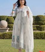 Women Floral Printed Empire Pure Cotton Kurta with Trousers & With Dupatta