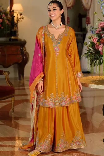 Women Ethnic Motifs Embroidered Empire Thread Work Kurta with Sharara & With Dupatta