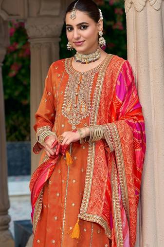 Ethnic Motifs Embroidered Sequinned Anarkali Kurta with Trouser & Dupatta
