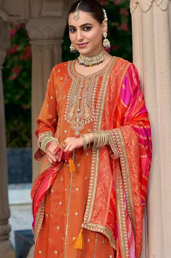 Ethnic Motifs Embroidered Sequinned Anarkali Kurta with Trouser & Dupatta