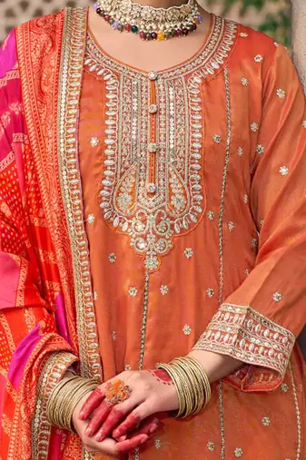 Ethnic Motifs Embroidered Sequinned Anarkali Kurta with Trouser & Dupatta