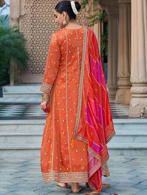 Ethnic Motifs Embroidered Sequinned Anarkali Kurta with Trouser & Dupatta 4