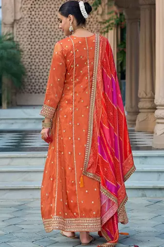 Ethnic Motifs Embroidered Sequinned Anarkali Kurta with Trouser & Dupatta
