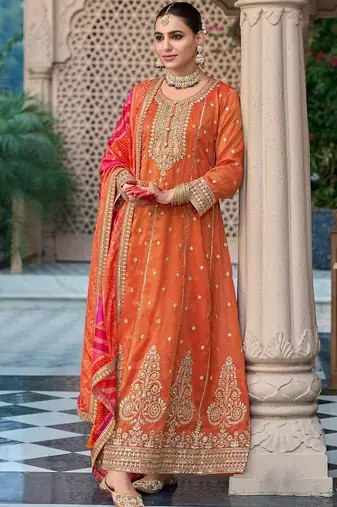 Ethnic Motifs Embroidered Sequinned Anarkali Kurta with Trouser & Dupatta