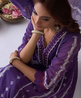 Ethnic Motifs Embroidered Pure Cotton A-Line Kurta Trousers & Dupatta 2