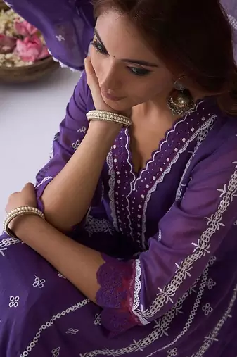 Ethnic Motifs Embroidered Pure Cotton A-Line Kurta Trousers & Dupatta