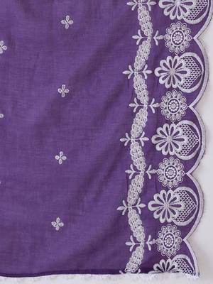 Ethnic Motifs Embroidered Pure Cotton A-Line Kurta Trousers & Dupatta 4
