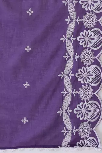 Ethnic Motifs Embroidered Pure Cotton A-Line Kurta Trousers & Dupatta