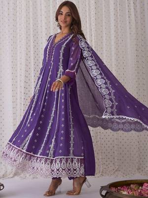 Ethnic Motifs Embroidered Pure Cotton A-Line Kurta Trousers & Dupatta 5