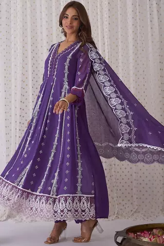 Ethnic Motifs Embroidered Pure Cotton A-Line Kurta Trousers & Dupatta