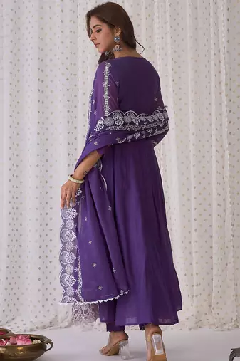 Ethnic Motifs Embroidered Pure Cotton A-Line Kurta Trousers & Dupatta