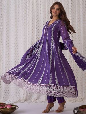 Ethnic Motifs Embroidered Pure Cotton A-Line Kurta Trousers & Dupatta 7