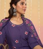 Floral Printed Round Neck Pure Cotton Anarkali With Trousers & Dupatta