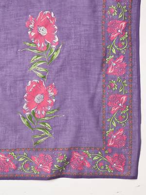 Floral Printed Round Neck Pure Cotton Anarkali With Trousers & Dupatta 4