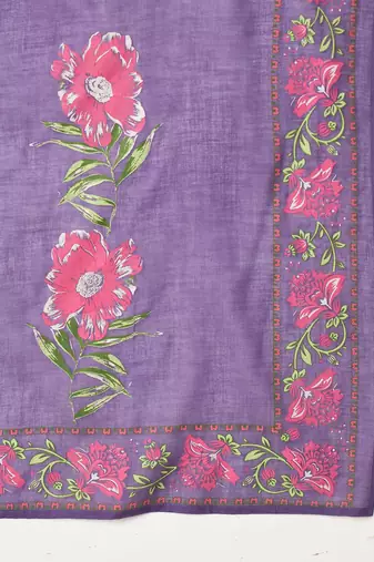 Floral Printed Round Neck Pure Cotton Anarkali With Trousers & Dupatta