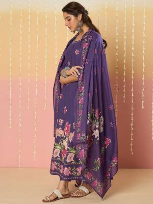 Floral Printed Round Neck Pure Cotton Anarkali With Trousers & Dupatta 5
