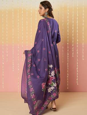 Floral Printed Round Neck Pure Cotton Anarkali With Trousers & Dupatta 6